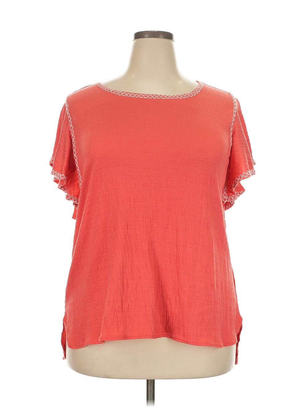 Max Studio London Coral Flutter Sleeve Embroidered Trim Blouse Sz. 2X
